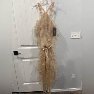 Monique Lhuillier Gold Polka Dot Dress